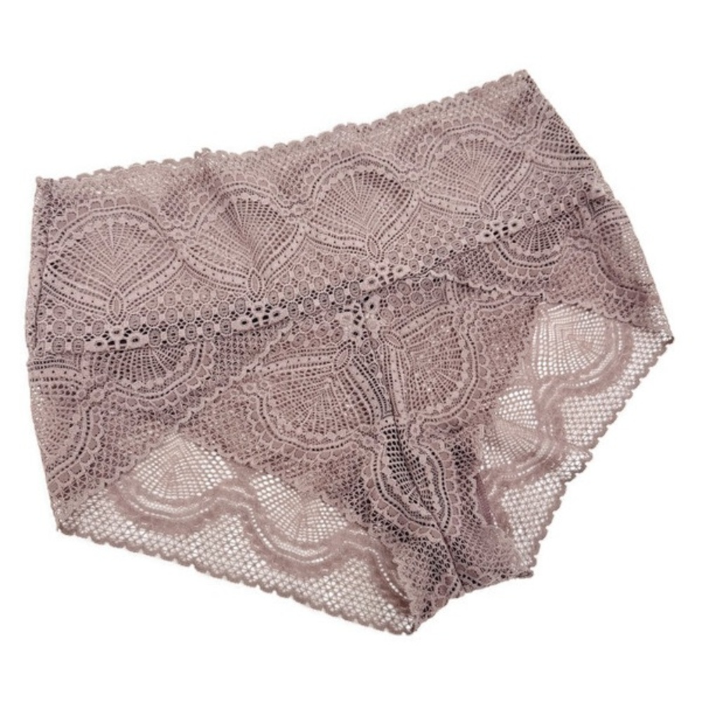 Felina Finesse Modern Mock-Wrap Lace Brief Panty Semi-Sheer Taupe‎ L/XL NWOT